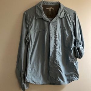 Eddie Bauer dusty blue button down top